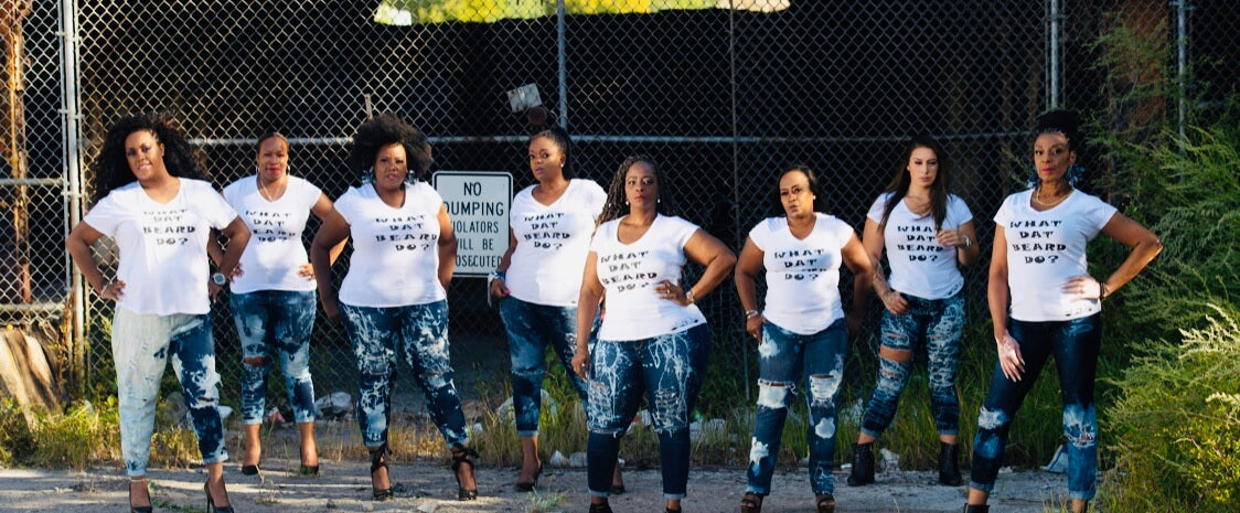 picture of 8 women in custom jeans and t shirts